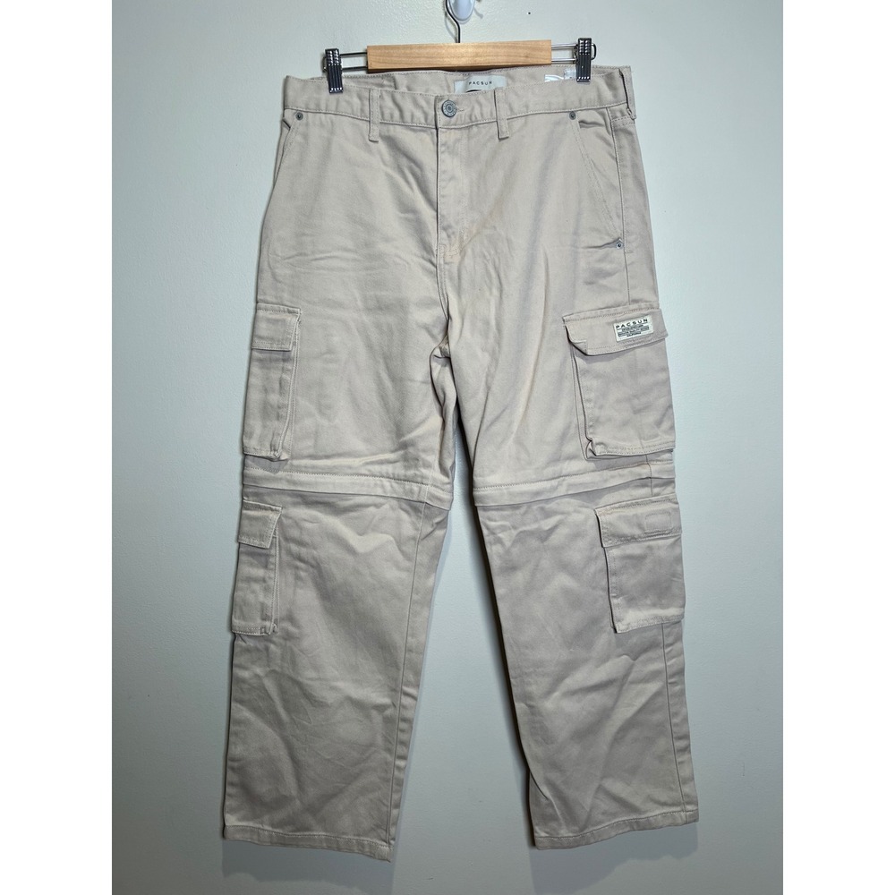PacSun Baggy Convertible Cargo Pants Mens 32x30 Tan Zip-Off Utility Y2K EUC